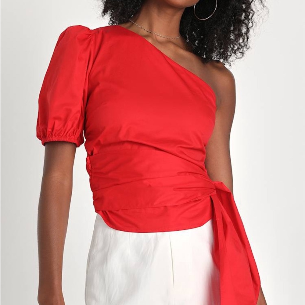 NWT Lulus Aura Red Side-Tie One-Shoulder Top, Blouse